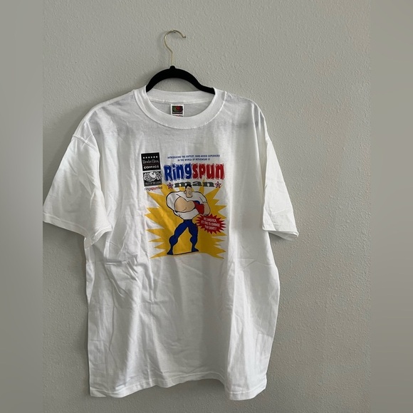 Vintage Fruit Of The Loom Ring Spun Man T-Shirt Mens XL Graphic Print Super Rare